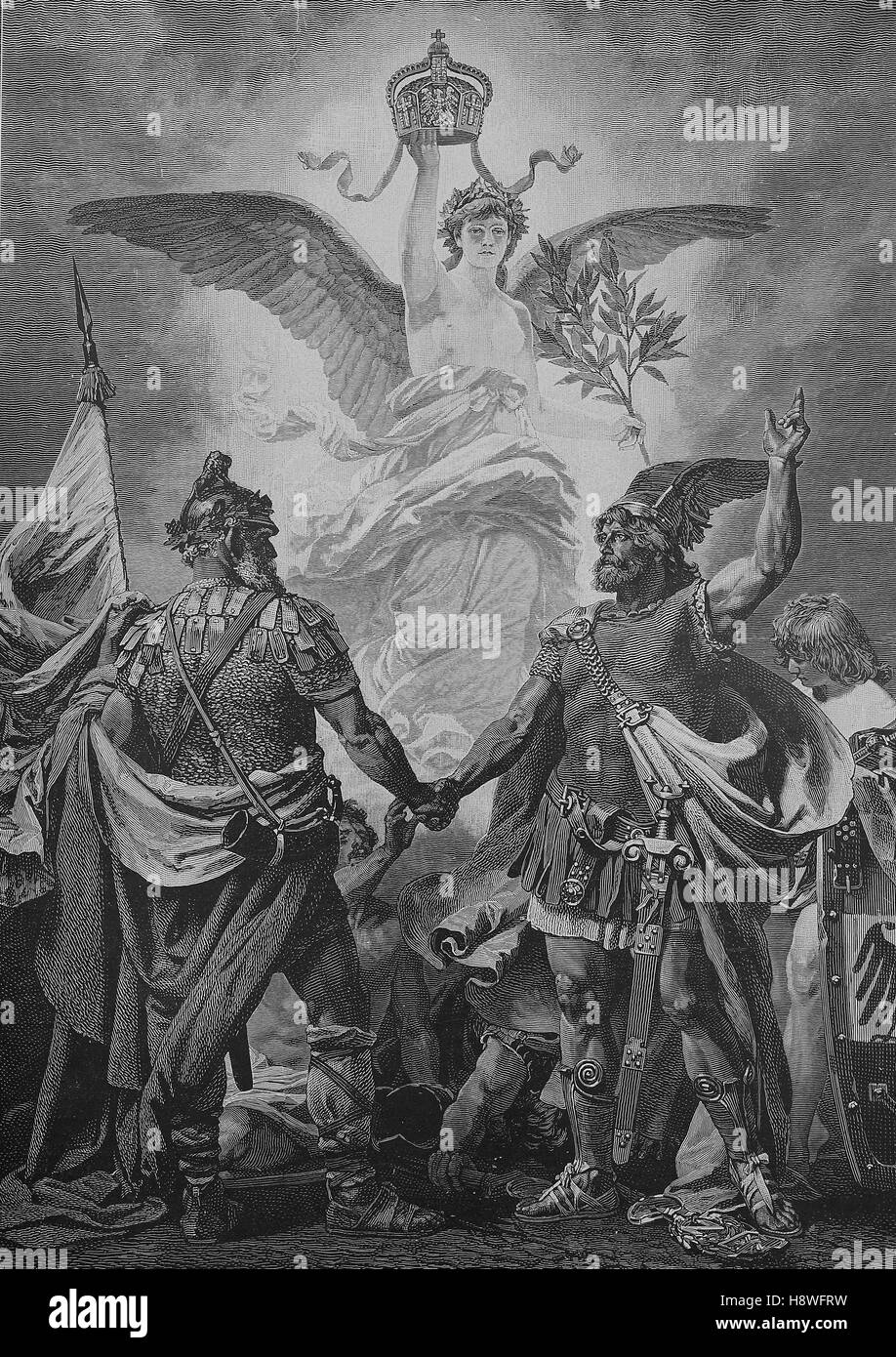 Die Wiedervereinigung Deutschlands, nach einem Gemälde von Adolf Theodor Werner Stockfoto