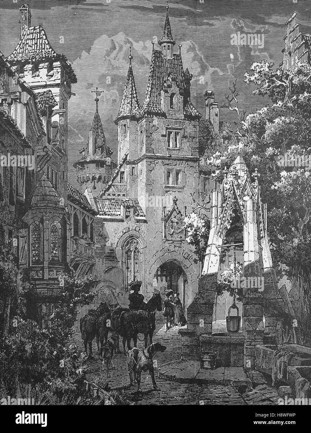 Mittelalterlichen Ideal der Hofburg Burg und dem Inneren Burghof Stockfoto