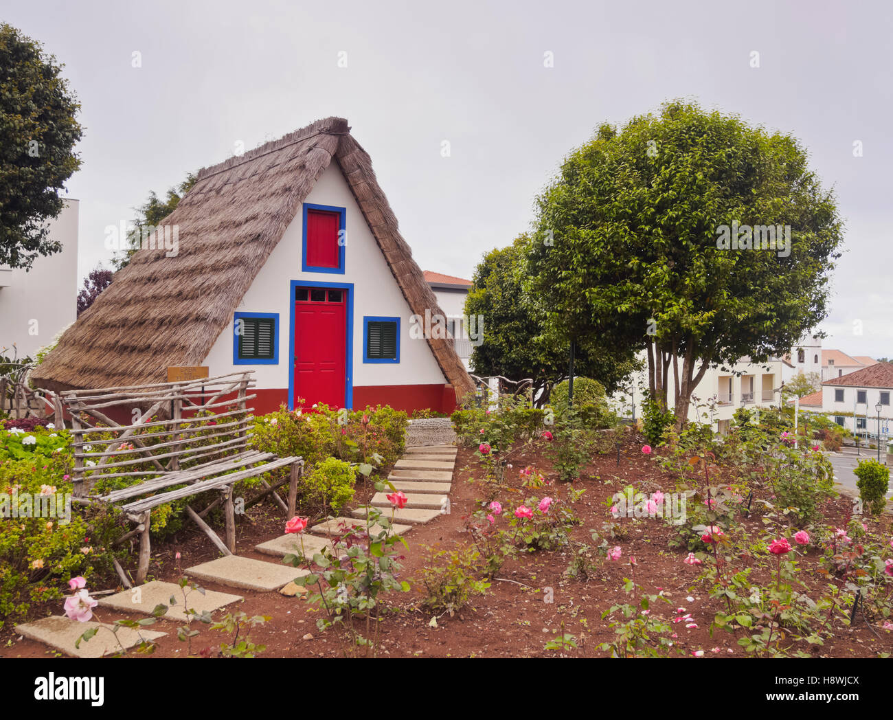 Portugal, Madeira, traditionelle Landhaus in Santana. Stockfoto