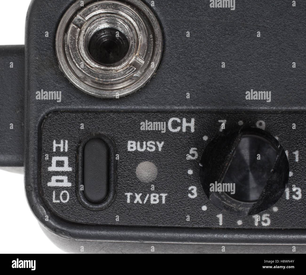 Schalten Sie ein zwei-Wege-Funkgerät, um die Kraft zu erhöhen Stockfoto