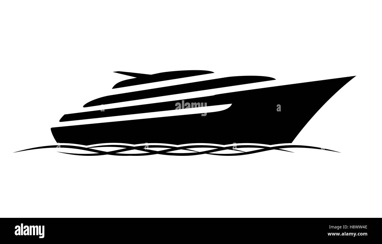 Schwarze Silhouette eine Sport-und eine Menge teure motor Deck Yacht auf den Wellen im Meer oder Ozean treiben. Vektor-Yacht-ico Stock Vektor