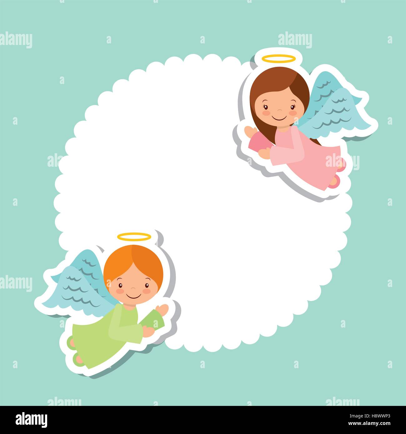 niedlichen Cartoon Engel Karte über weißen und grünen Hintergrund. farbenfrohes Design. Vektor-illustration Stock Vektor