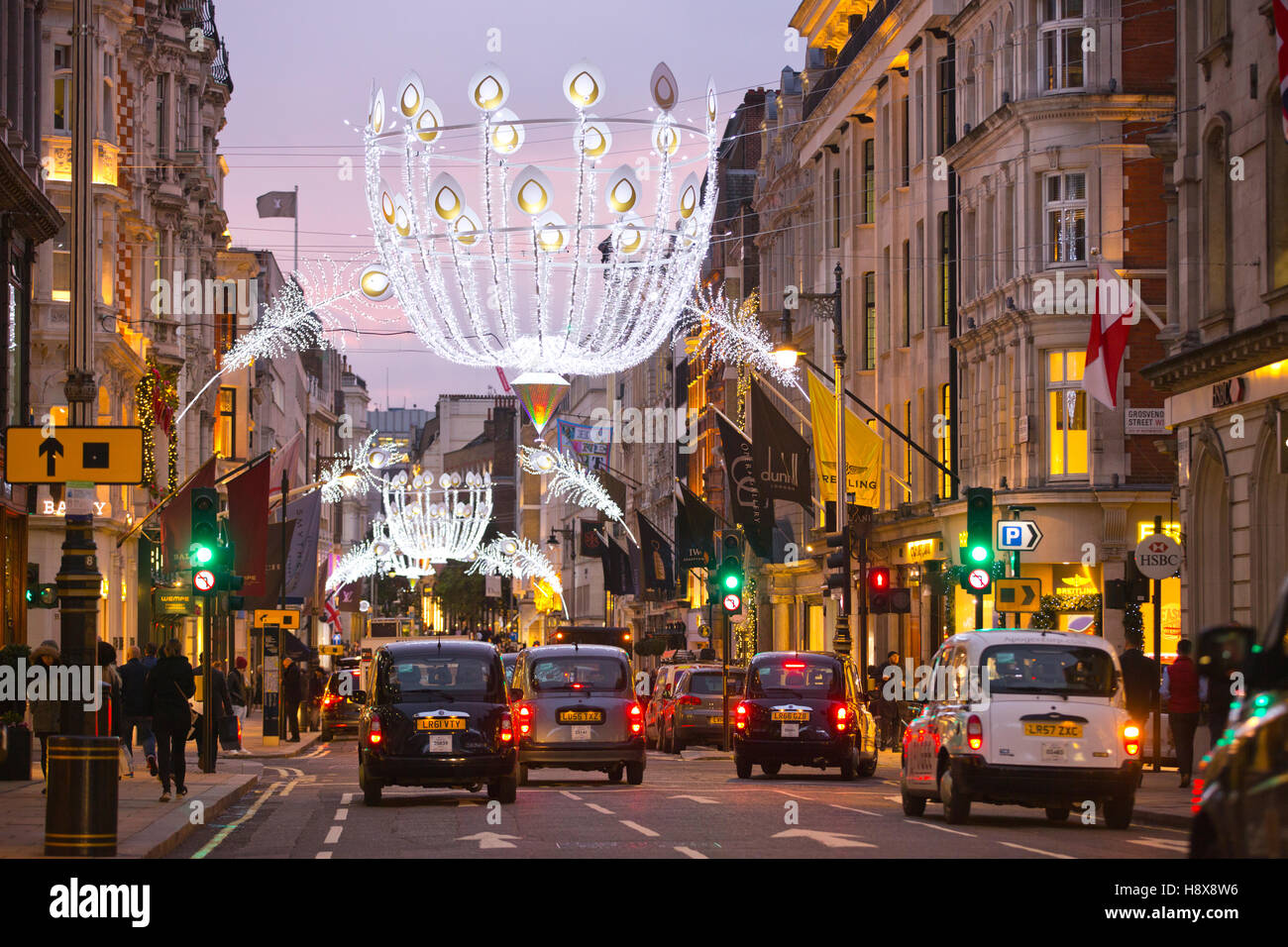 Bond Street beleuchtet auf Weihnachten 2016, Central London, England, Vereinigtes Königreich Stockfoto