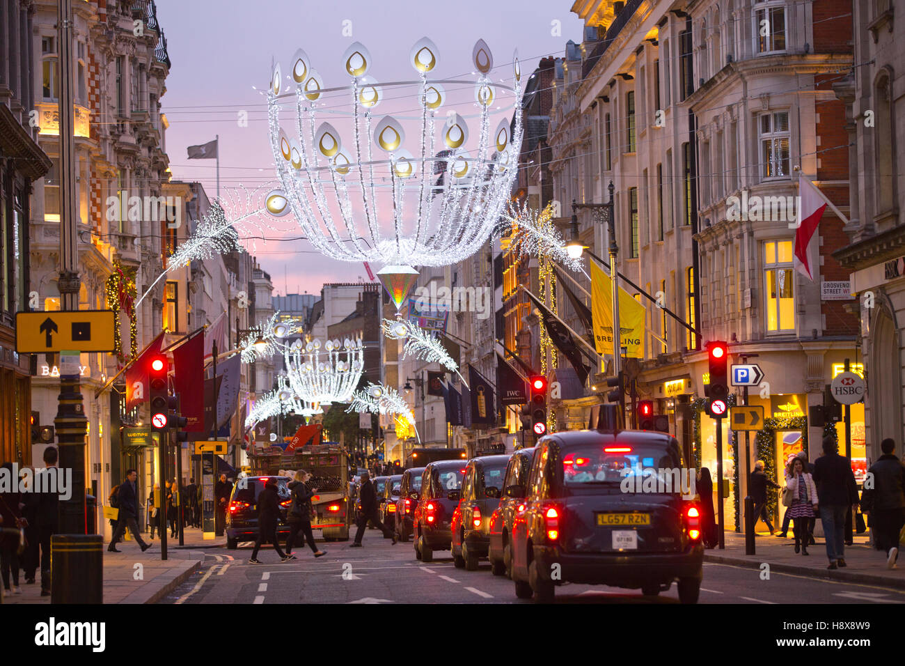 Bond Street beleuchtet auf Weihnachten 2016, Central London, England, Vereinigtes Königreich Stockfoto