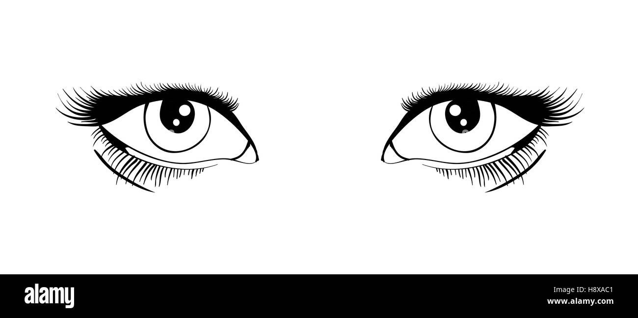 Schöne weibliche Augen schwarz und weiß. Vektor-Illustration. Stock Vektor