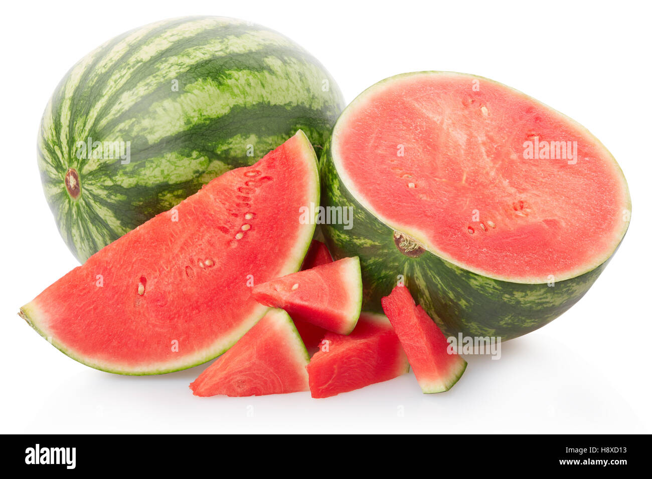 Frische Wassermelone Gruppe auf weiße, Clipping-Pfad Stockfoto
