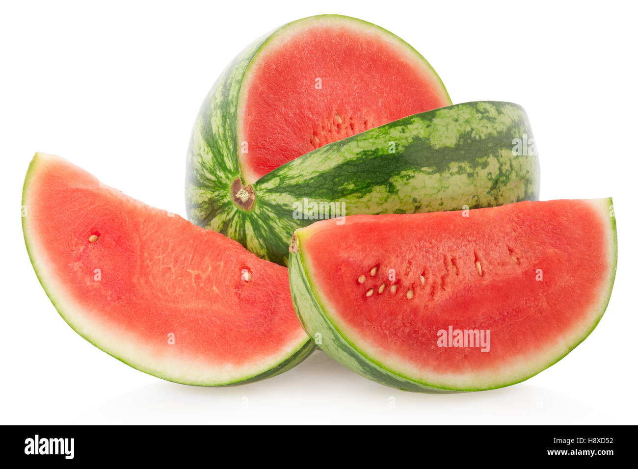Wassermelone und Scheiben auf weiße, Clipping-Pfad Stockfoto