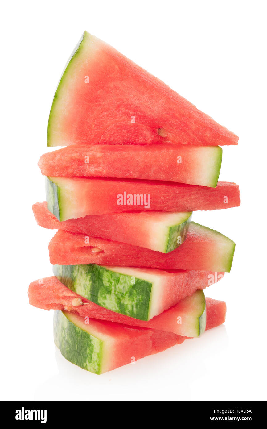 Wassermelone Scheiben Stapeln auf weiße, Clipping-Pfad Stockfoto