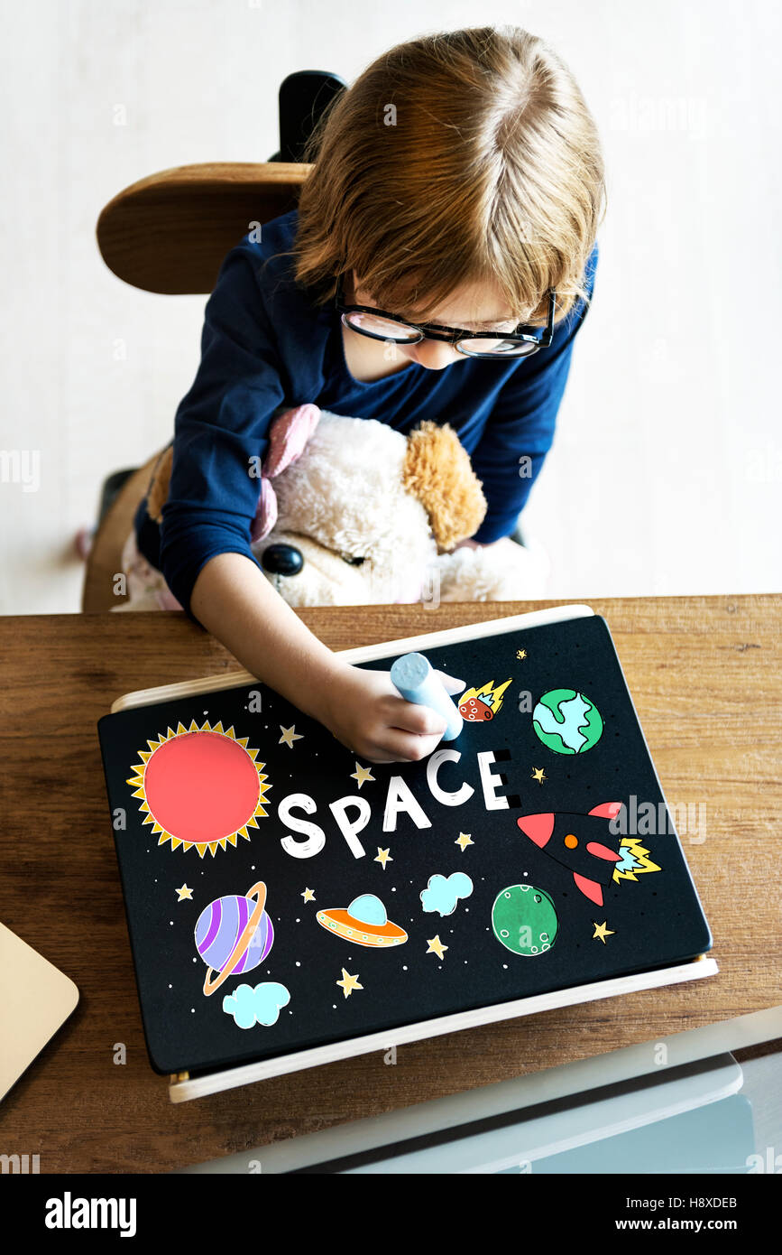 Weltraum-Symbole Zeichnung Grafik-Konzept Stockfotografie - Alamy