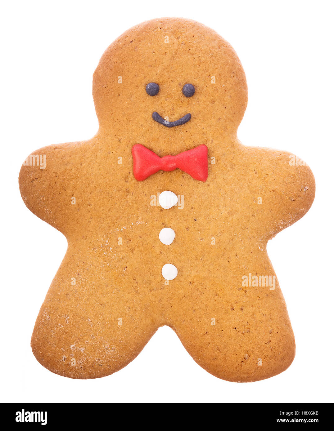 Schöne und köstliche Weihnachten Ingwer Gingerbread Man auf weißem Hintergrund Stockfoto