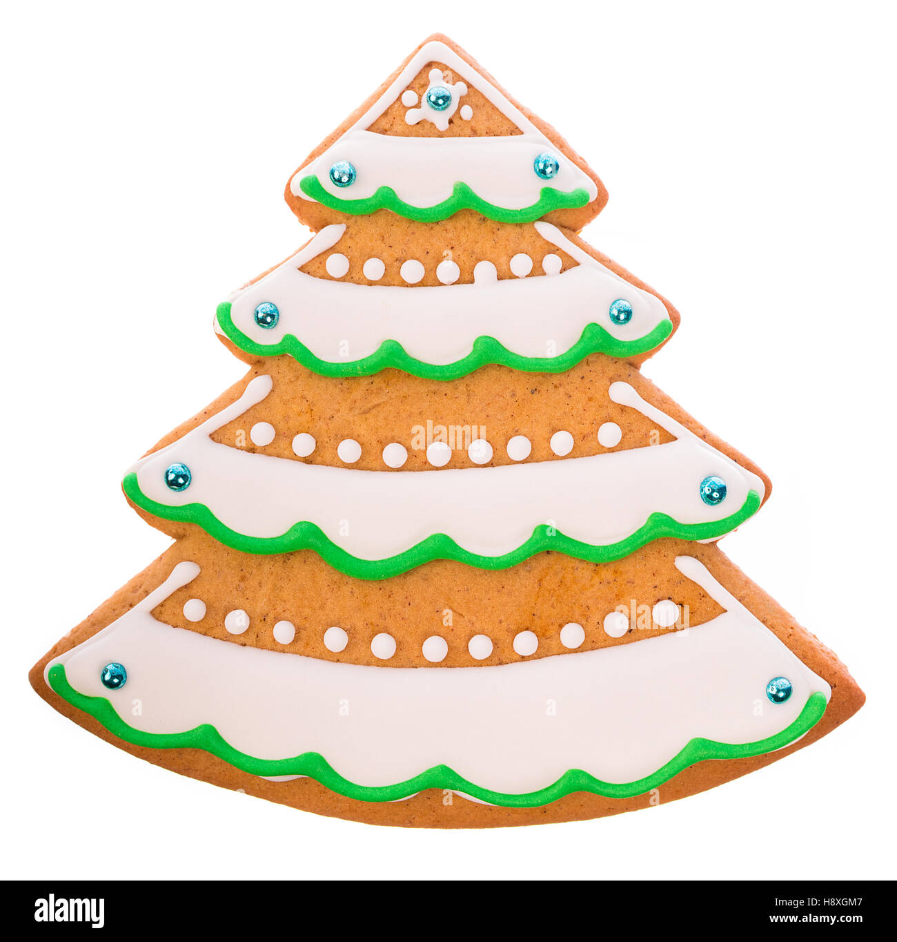 Schöne und leckere Lebkuchen Weihnachten Lebkuchen Baum auf weißem Hintergrund Stockfoto
