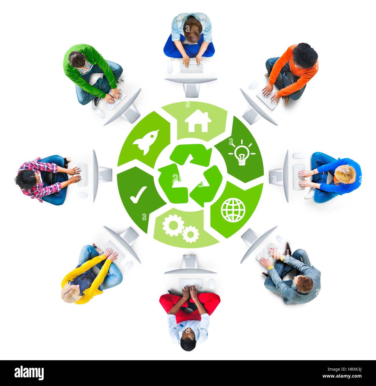 Menschen, Social Networking und Umweltschutz Konzept Stockfoto