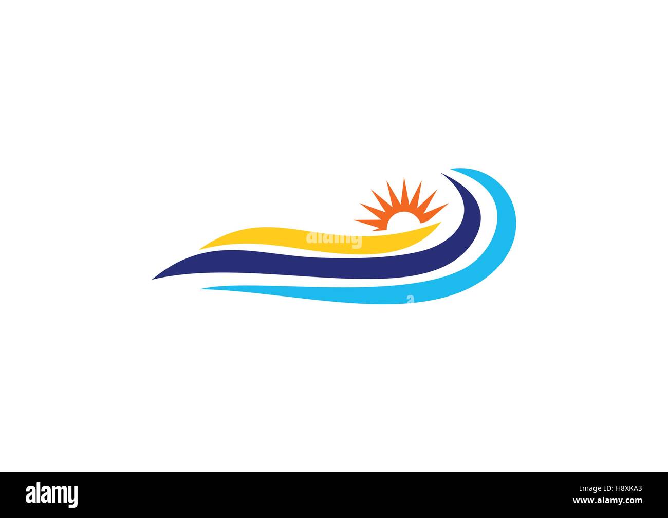 Wellen, Sonne-Logo, blaue Welle Meer und Sonne-Licht-Symbol, Sommer-Symbol-Vektor-design Stock Vektor