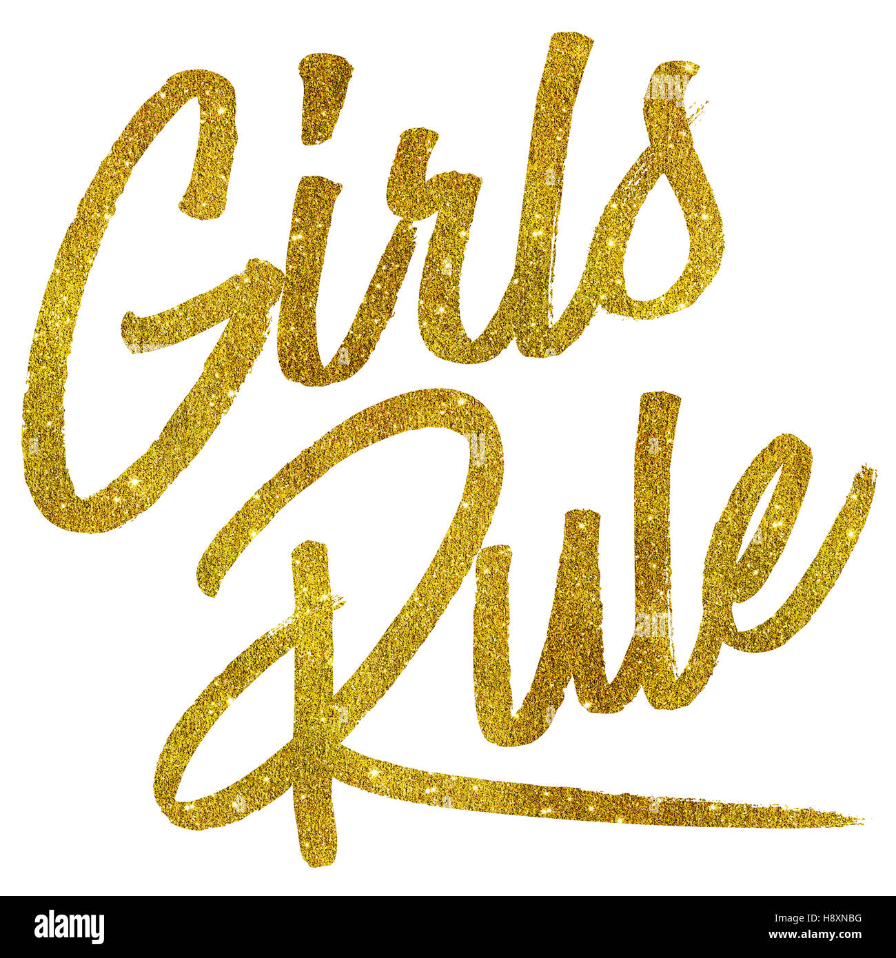 Mädchen regieren Gold Faux Folie Metallic Glitter Zitat isoliert Stockfoto