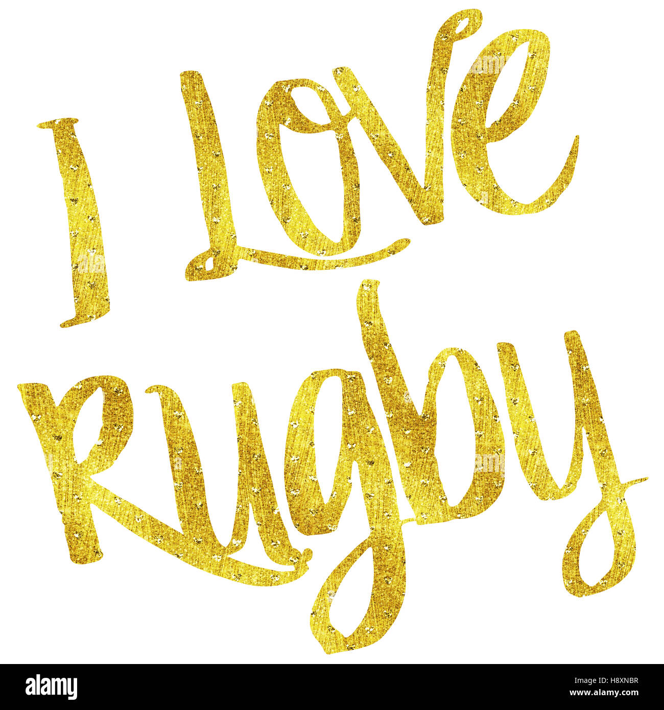 Ich liebe Rugby Gold Faux Folie Metallic motivierenden Zitat isoliert Stockfoto
