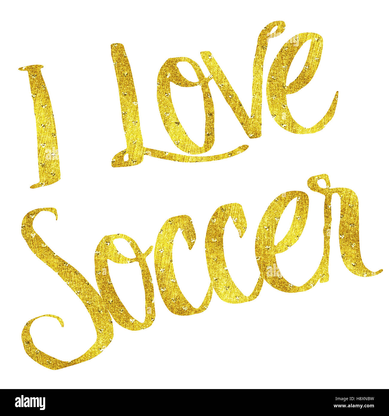 Ich liebe Fußball Gold Faux Folie Metallic motivierenden Zitat isoliert Stockfoto
