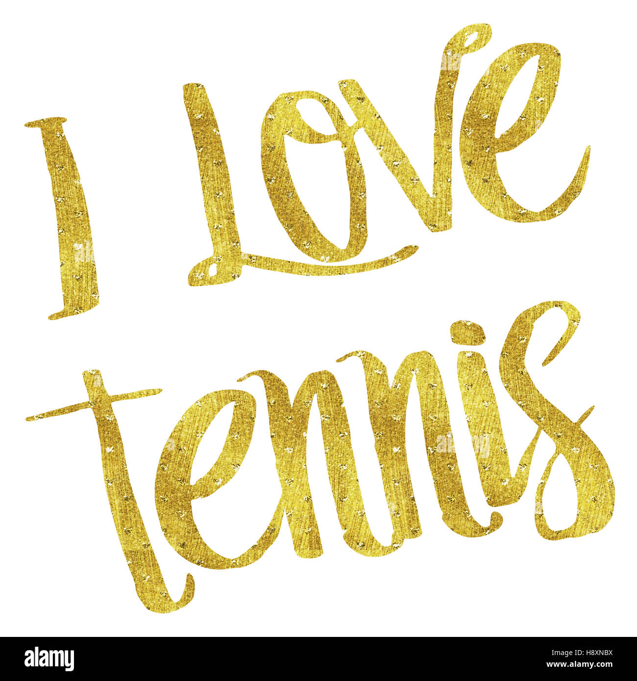 Ich liebe Tennis Gold Faux Folie Metallic motivierenden Zitat isoliert Stockfoto