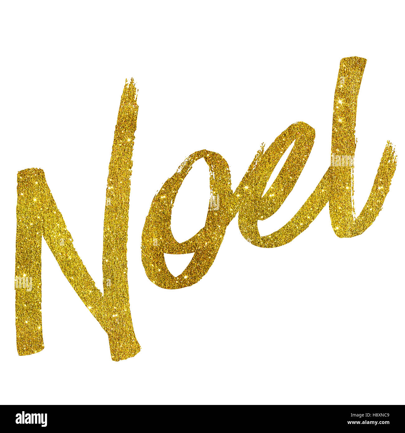 Noel Gold Faux Folie Metallic Glitter Zitat isoliert Stockfoto