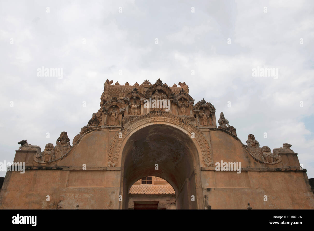 Maratha Eingang, erste Einfahrt, Brihadisvara-Tempel, Thanjavur, Tamil Nadu, Indien. Stockfoto