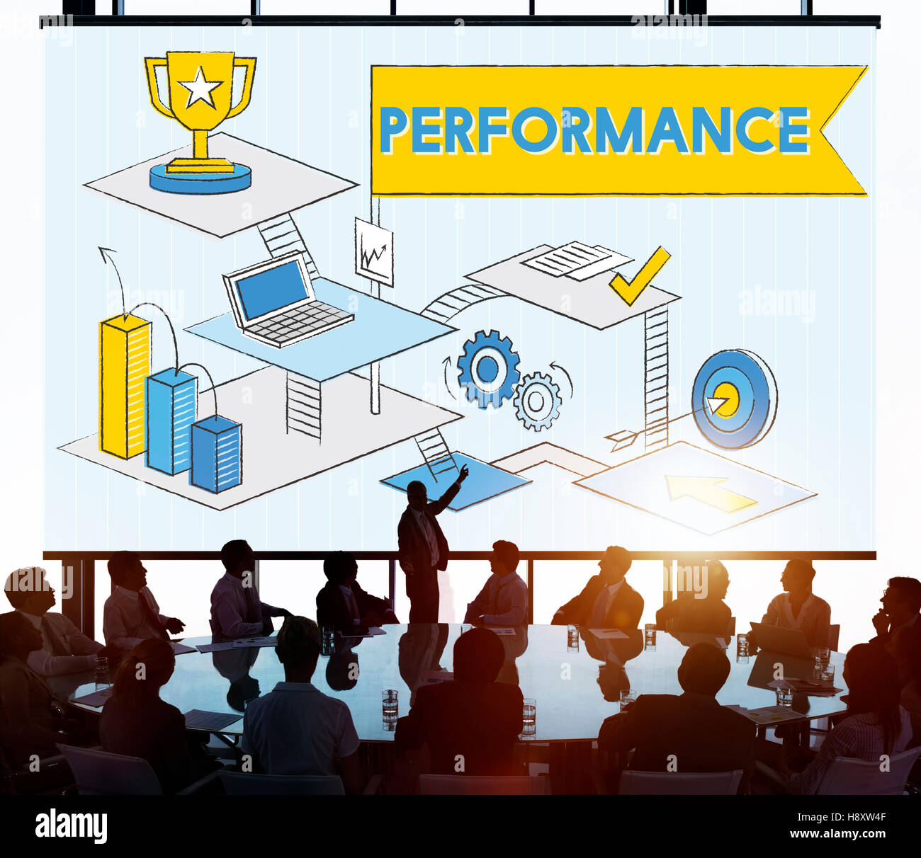 Level Leistungsverbesserung Effizienz-Überprüfung-Konzept Stockfoto