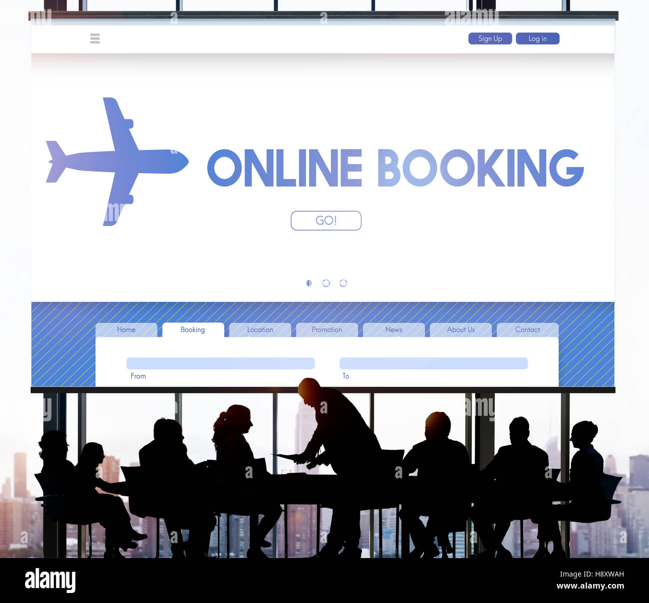 Online-Buchung Reisen Flugzeug Flug-Konzept Stockfoto