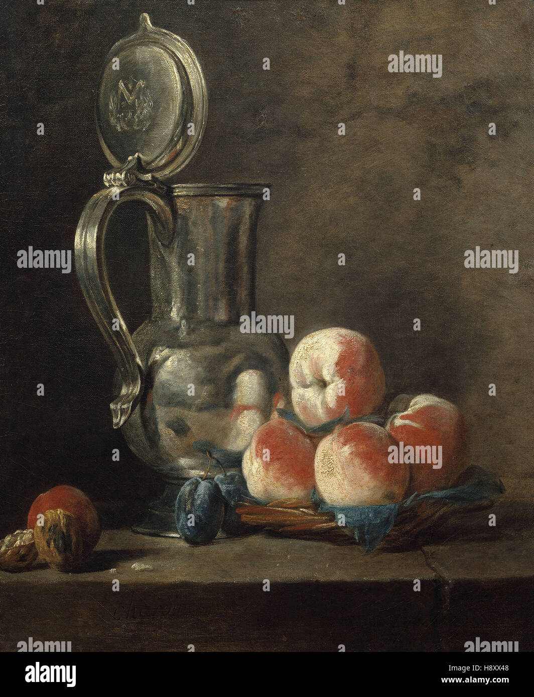 Jean Siméon Chardin - Zinn Topf mit Pfirsichen Platte Stockfoto