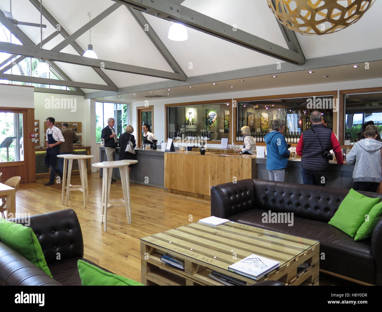 Innere der Bucht trübe Weinberg im Marlborough, Südinsel, Neuseeland. Heimat des Sauvignon Blanc und Pinot Noir. Stockfoto