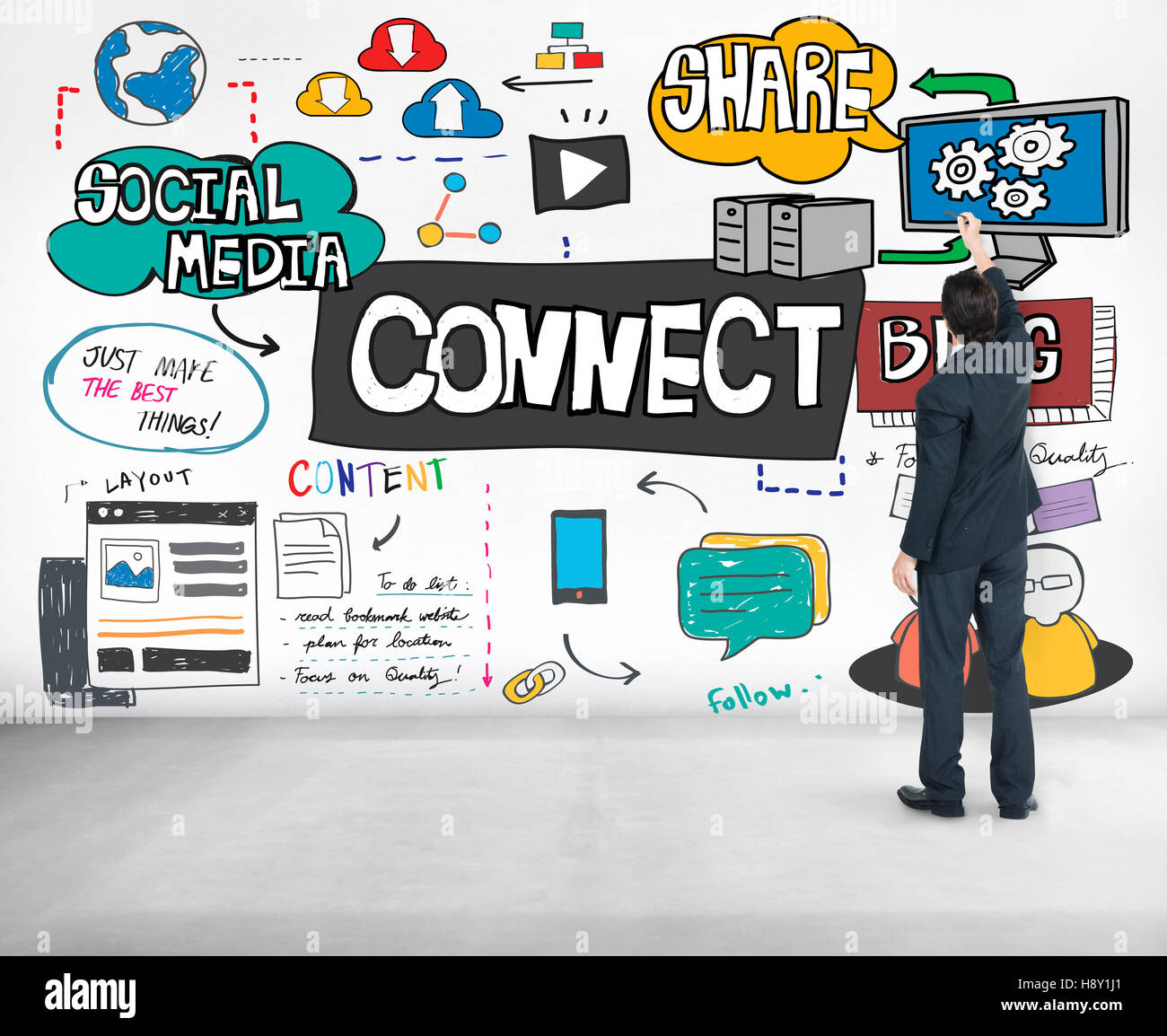 Social-Media-Networking Kommunikationskonzept zu verbinden Stockfoto
