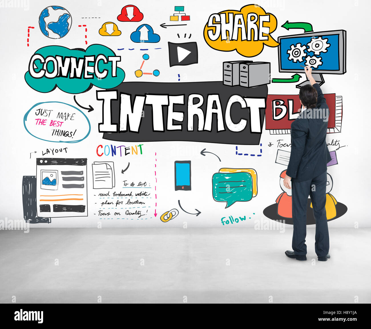 Multimedia-Schnittstellenkonzept interaktive Verbindung zu interagieren Stockfoto