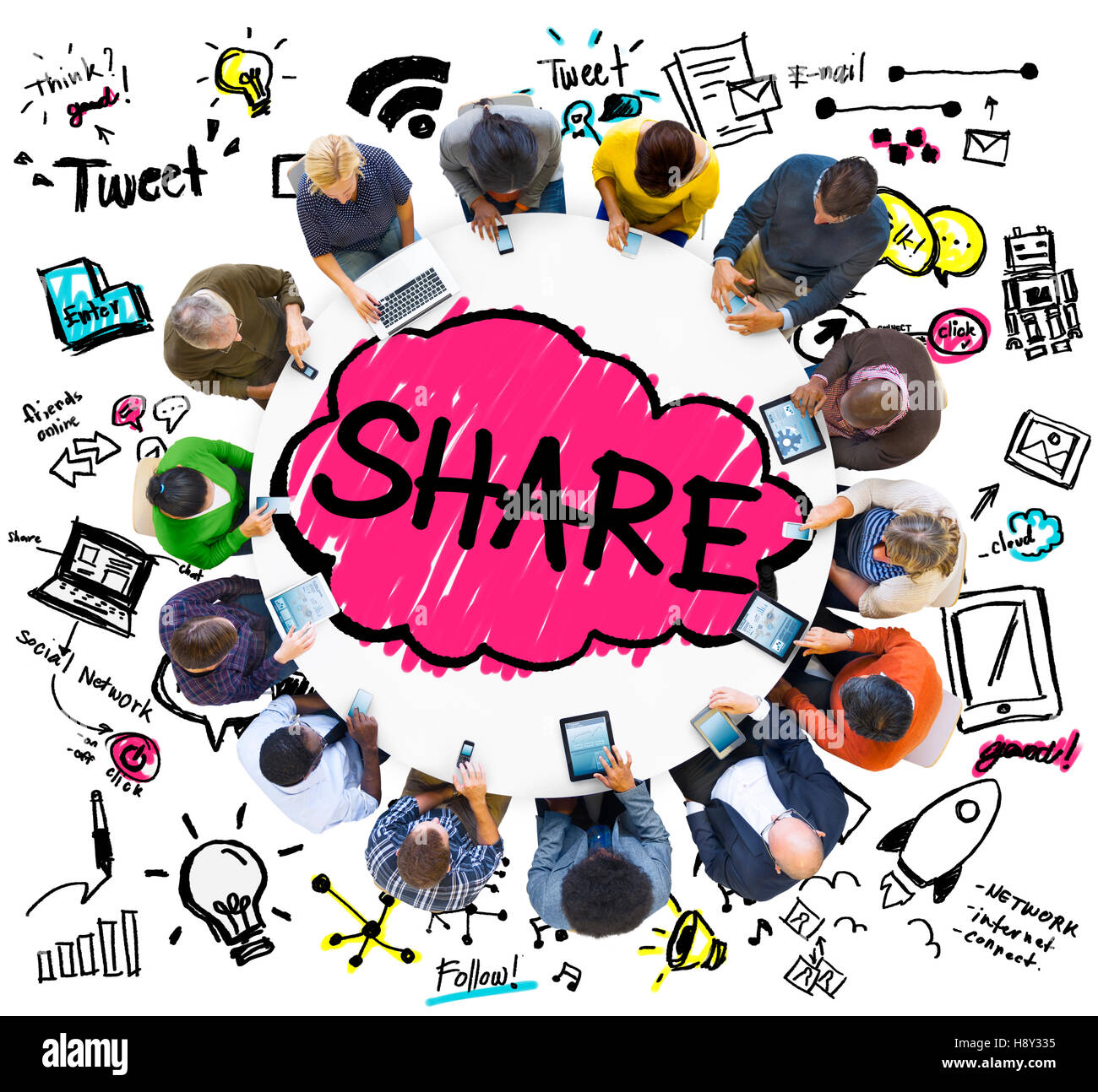 Teilen Sie teilen Verbindung Online-Kommunikationskonzept Vernetzung Stockfoto