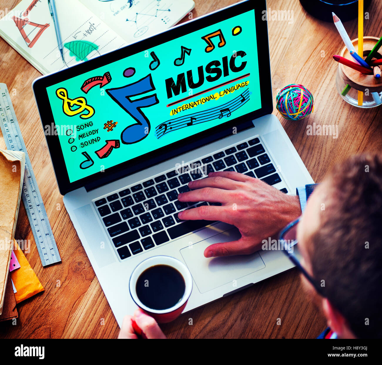 Musik Noten Lied Entertainment Media-Konzept Stockfoto