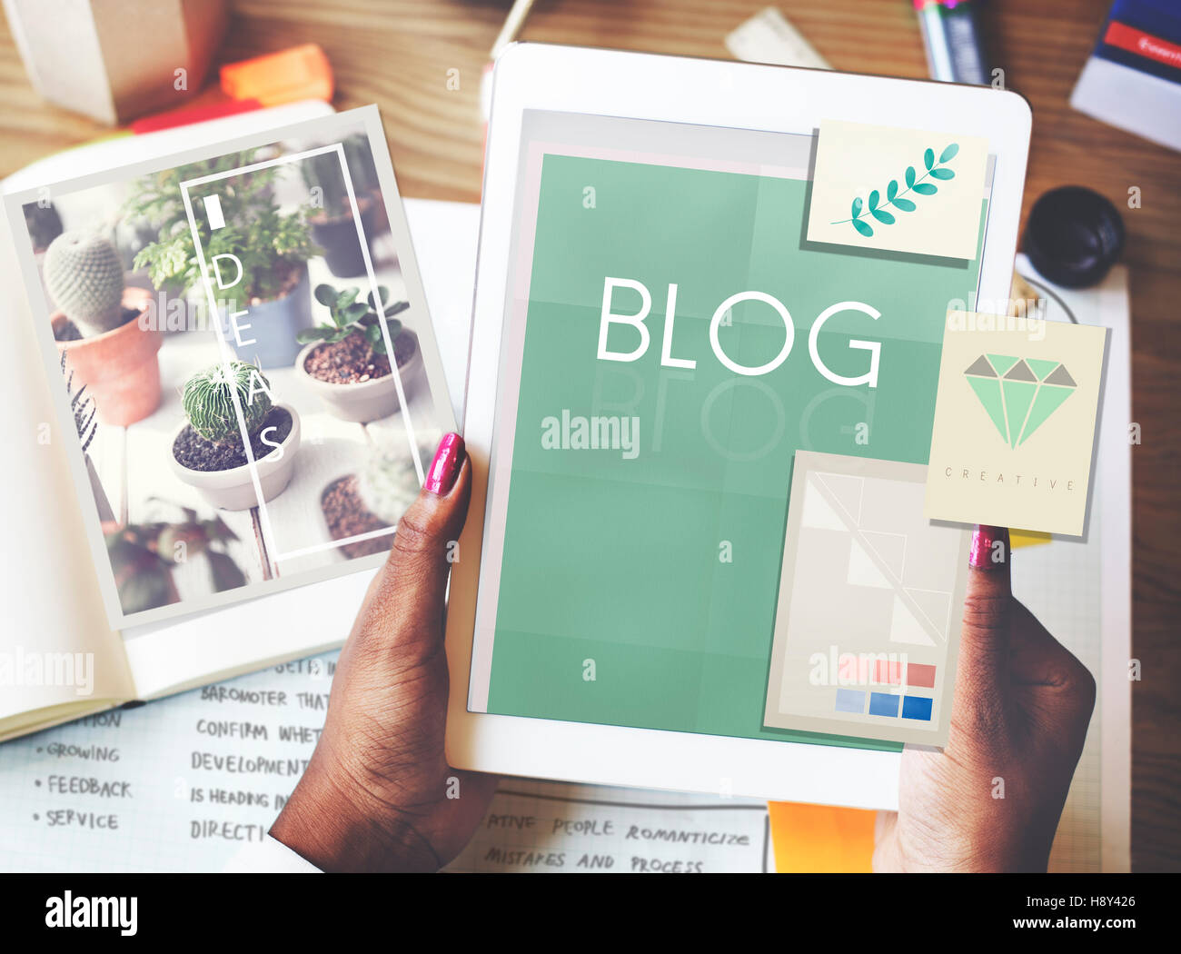 Blog Blogging Ideen Symbole Grafikkonzept Stockfoto