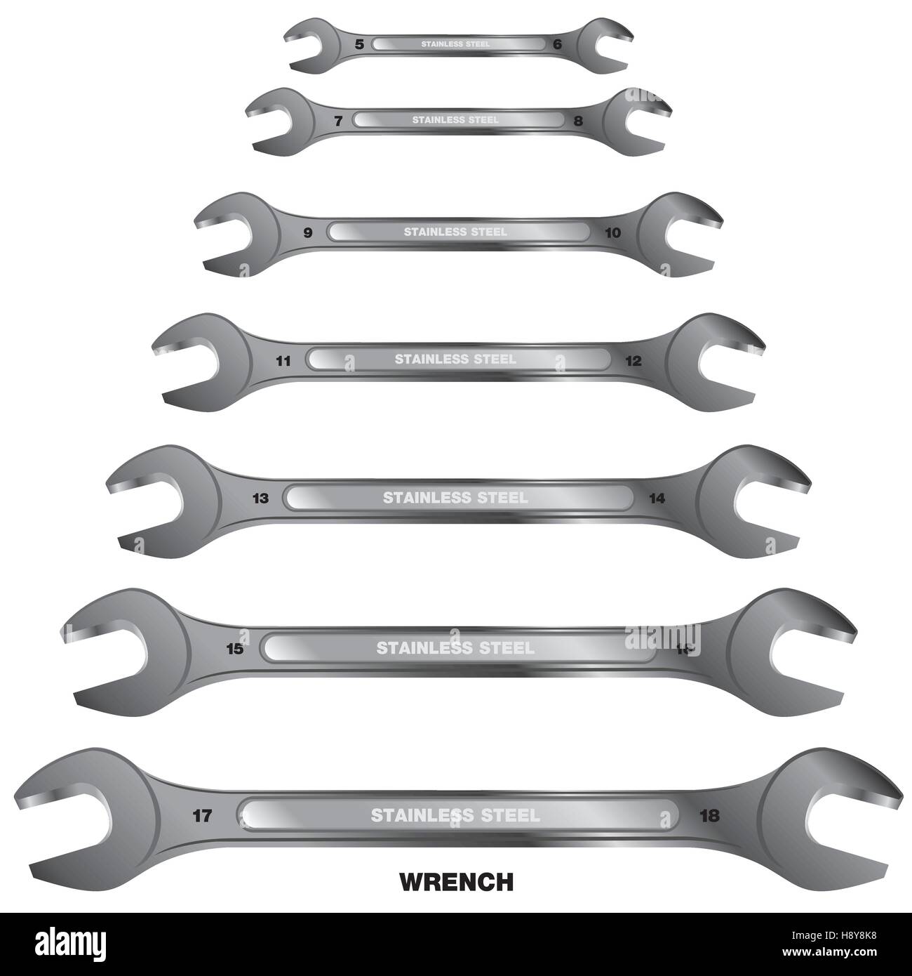 Werkzeug, Hand, Vektor, Reparatur, Schraubenschlüssel, Bau, Metall, Tischlerei, Design, Illustration, isoliert, weißer Hintergrund, Bausatz Stock Vektor