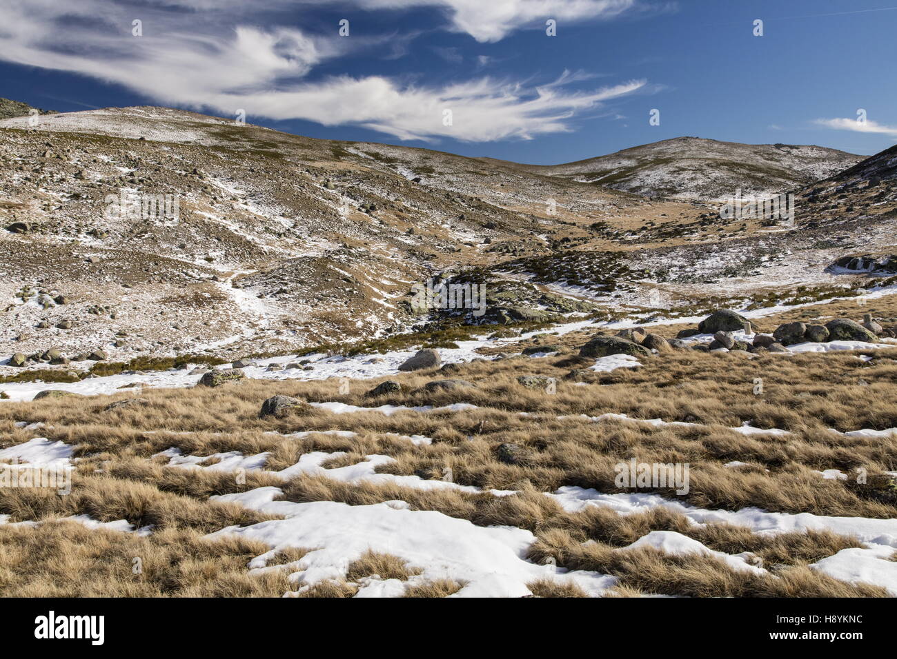 Die Sierra de Gredos, Vorfrühling in der Reserva Nacional de Gredos, West Spanien. Stockfoto