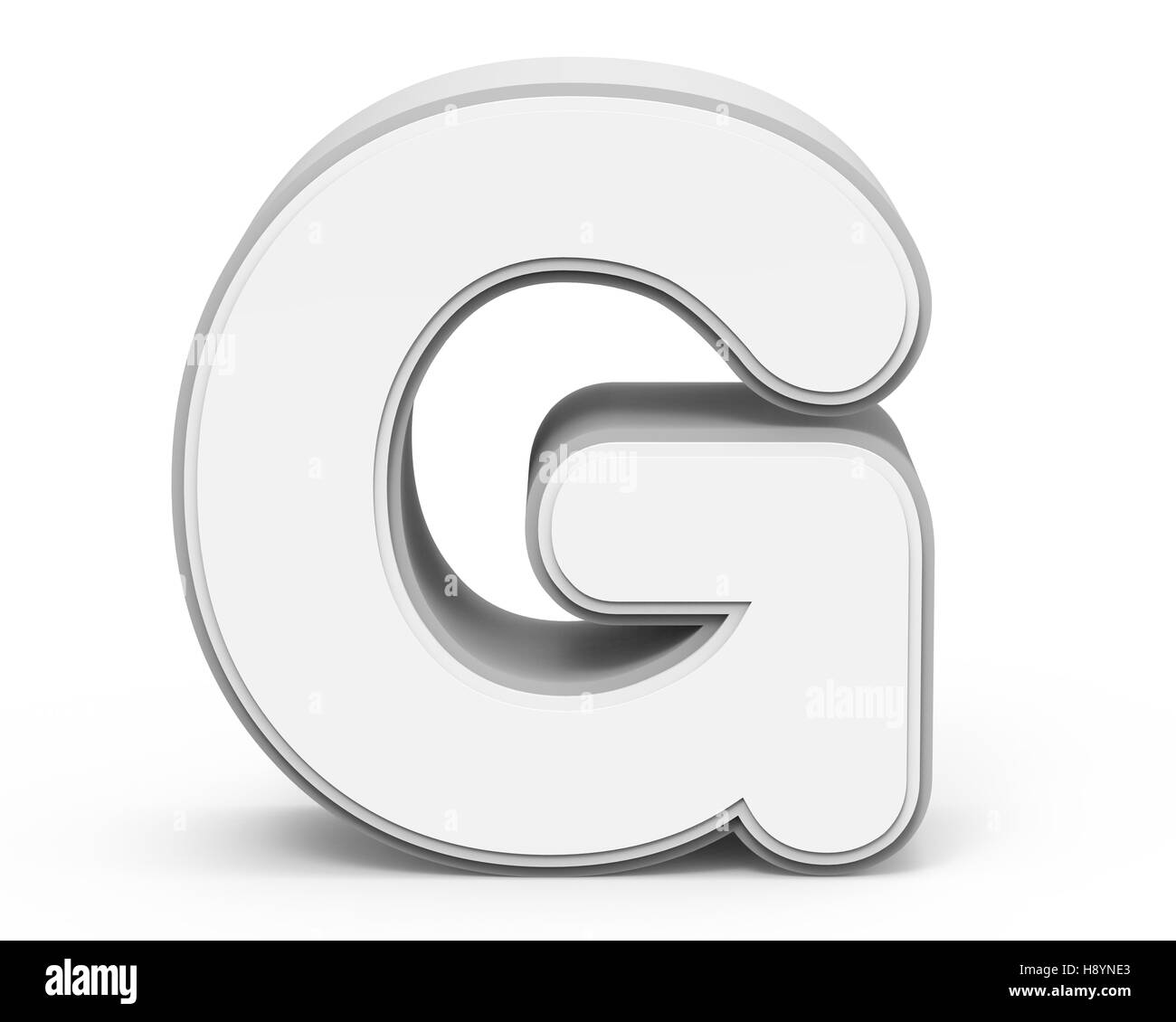 weiße Buchstaben G, 3D-Rendering Grafik isoliert auf weißem Hintergrund Stockfoto