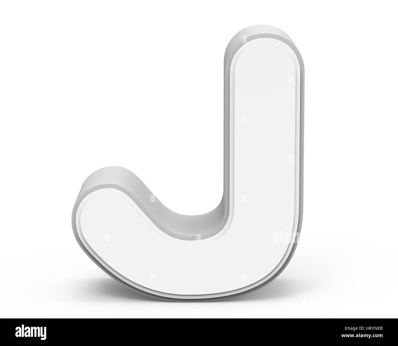weiße Buchstaben J, 3D-Rendering Grafik isoliert auf weißem Hintergrund Stockfoto