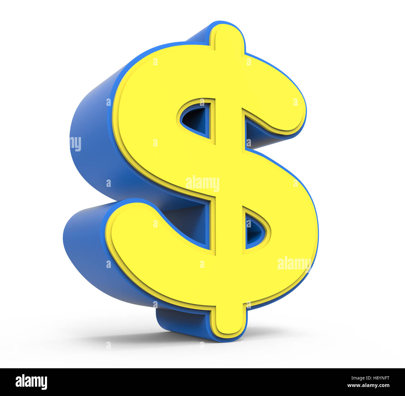 niedlichen gelben Dollarzeichen melden gelbes Schild mit blauen Rahmen, einnehmende für Entwurf, 3D-Rendering Stockfoto
