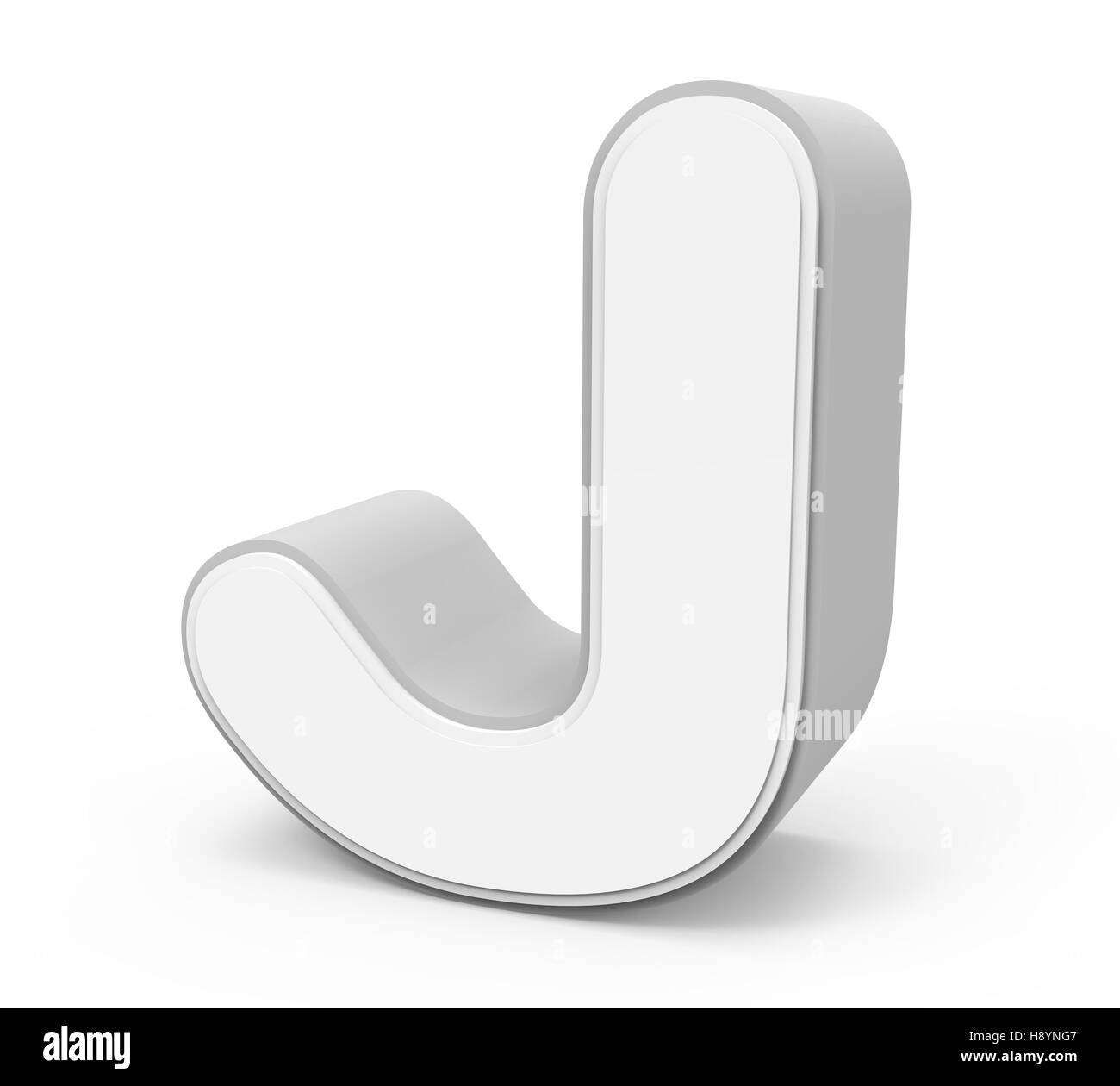 Kippen Sie weiße Buchstaben J, 3D-Rendering isoliert auf weißem Hintergrund Grafik rechts Stockfoto