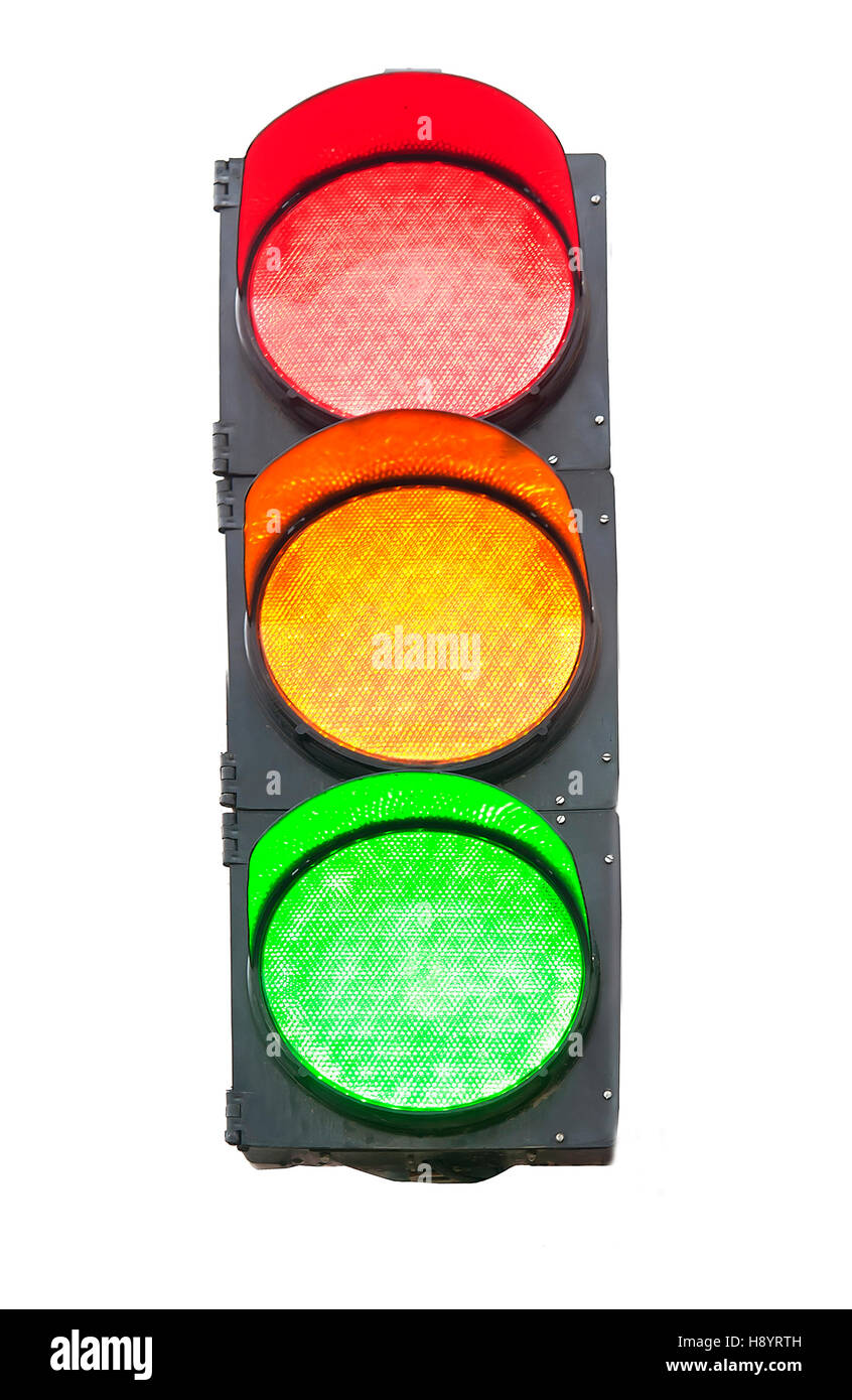 Isolierte Ampel auf weißem Hintergrund Stockfoto