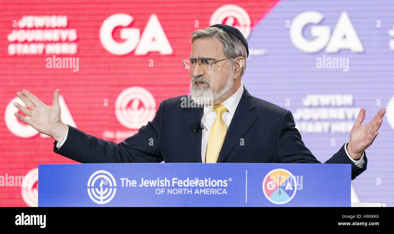 Washington, DC, Washington, D.C., USA. 13. November 2016. Rabbi Lord JONATHAN SACKS anlässlich der 2016 jüdische Verbände von Nordamerika Generalversammlung © Michael Brochstein/ZUMA Draht/Alamy Live News Stockfoto