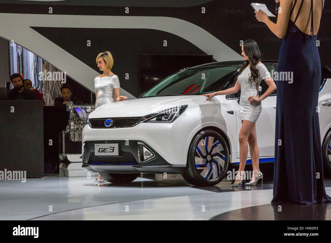 Detroit, USA. 9. Januar 2017. Chinesische Automarker GAC enthüllt seine GE3 Elektroauto auf der North American International Auto Show. © Jim West/Alamy Live-Nachrichten Stockfoto