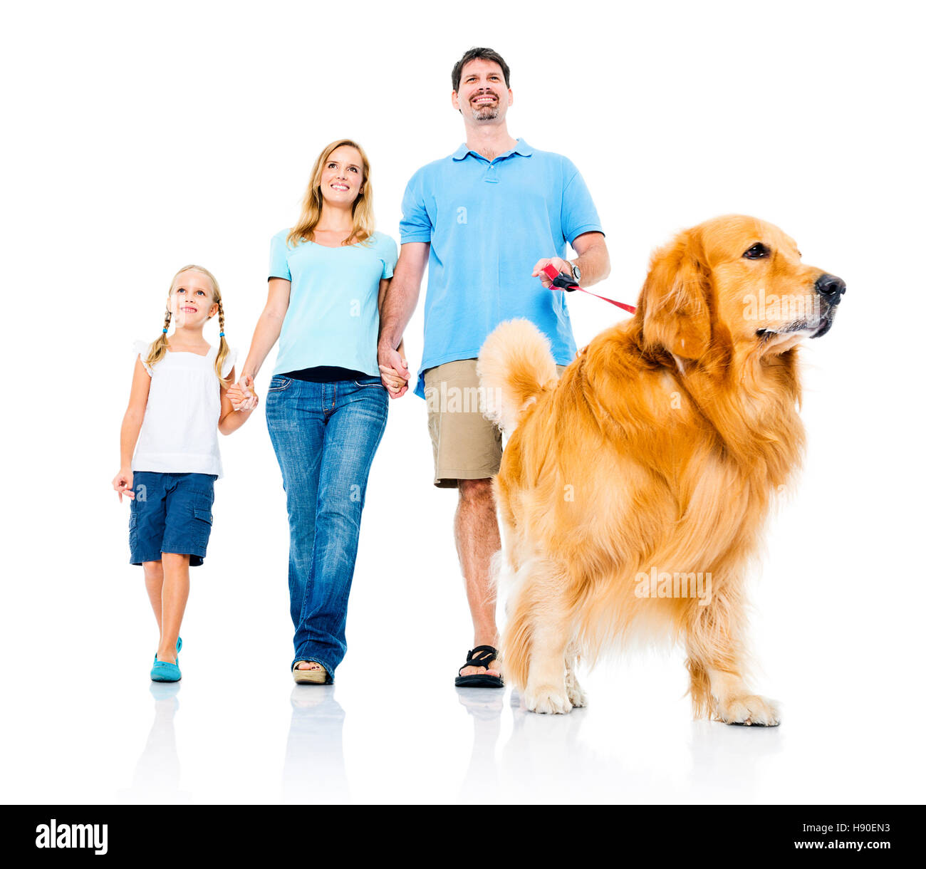 Familie streicheln Hund verkleben miteinander Konzept Stockfoto