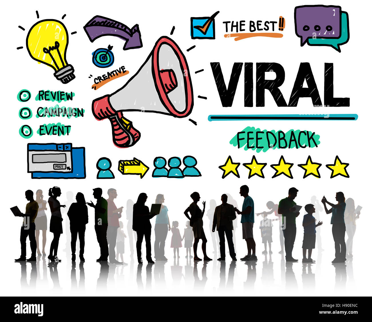 Virale Marketing verbreiten Review Feedback Veranstaltungskonzept Stockfoto