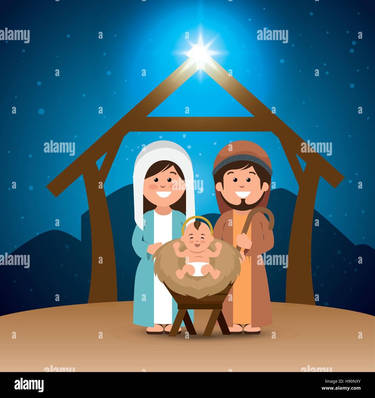 Heilige Familie frohe Weihnachten Krippe Vektor Illustration Eps 10 