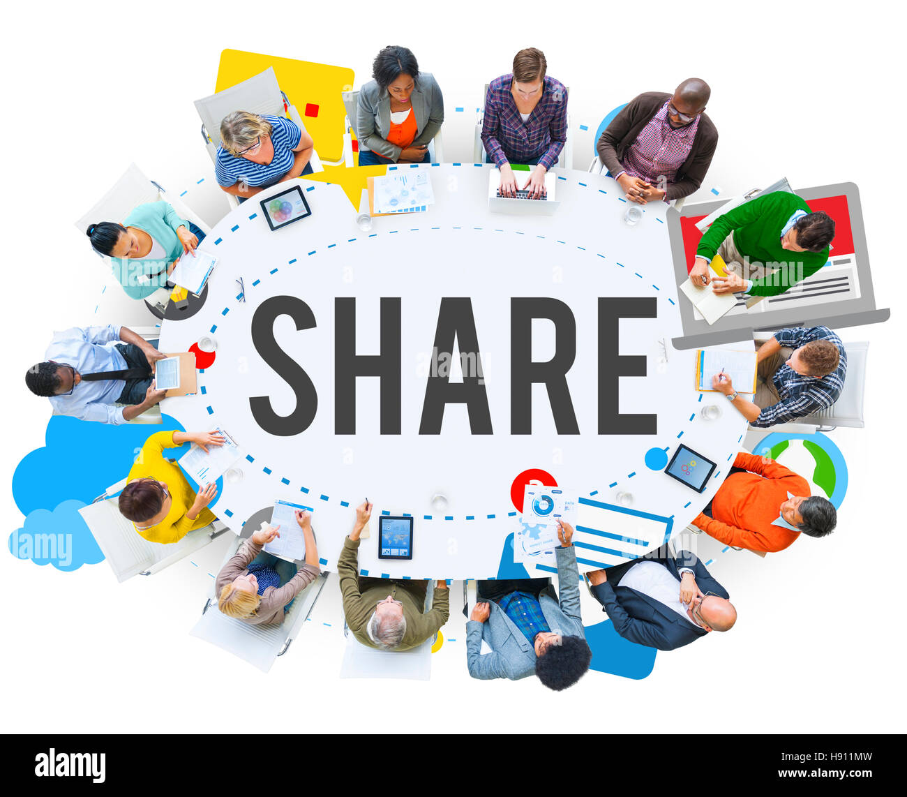 Teilen Sie Ihre Post Medien verlaufenden Social-Media-Konzept Stockfoto