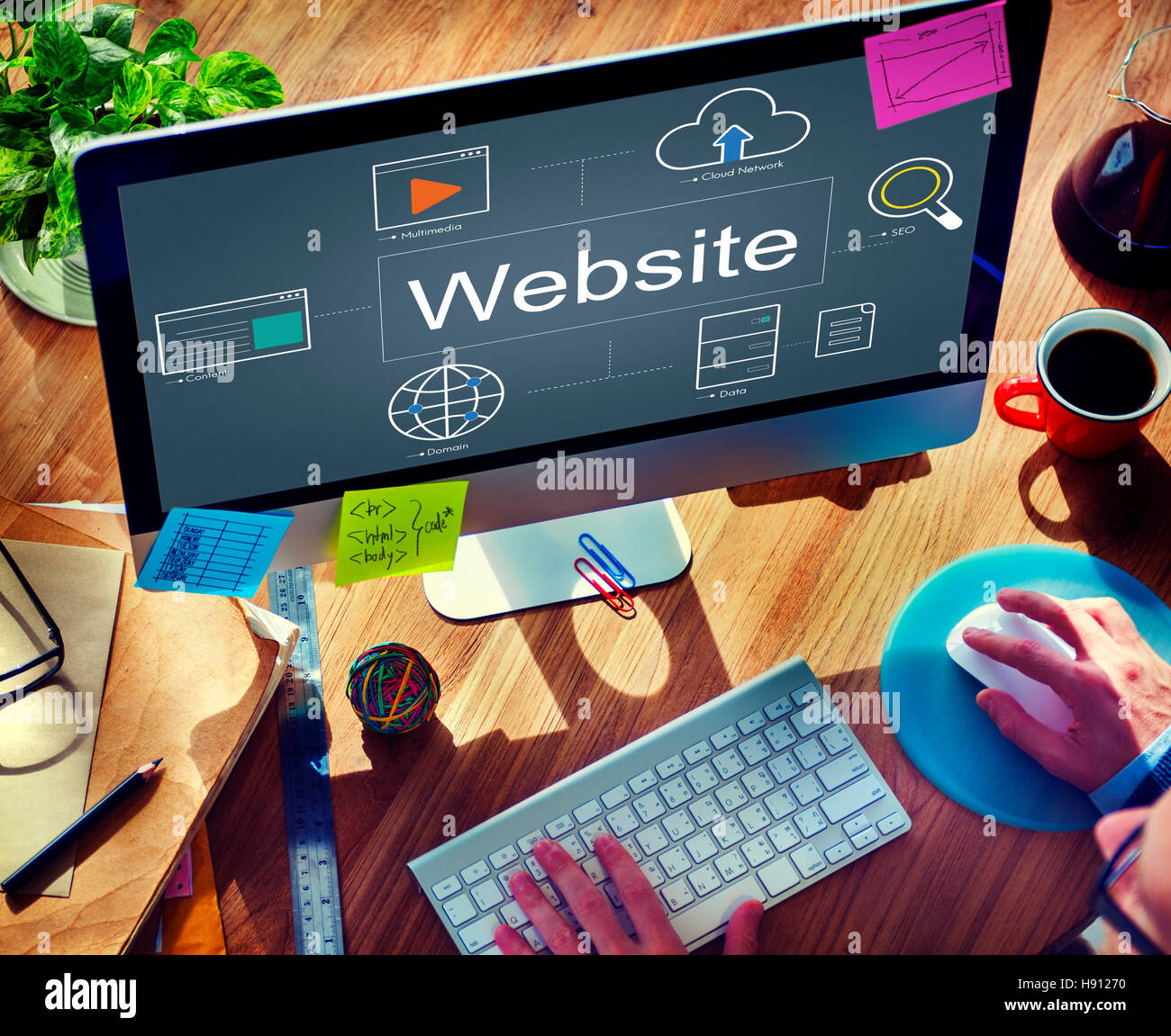 Website-Welt Spieler Suche Symbole Konzept Stockfoto