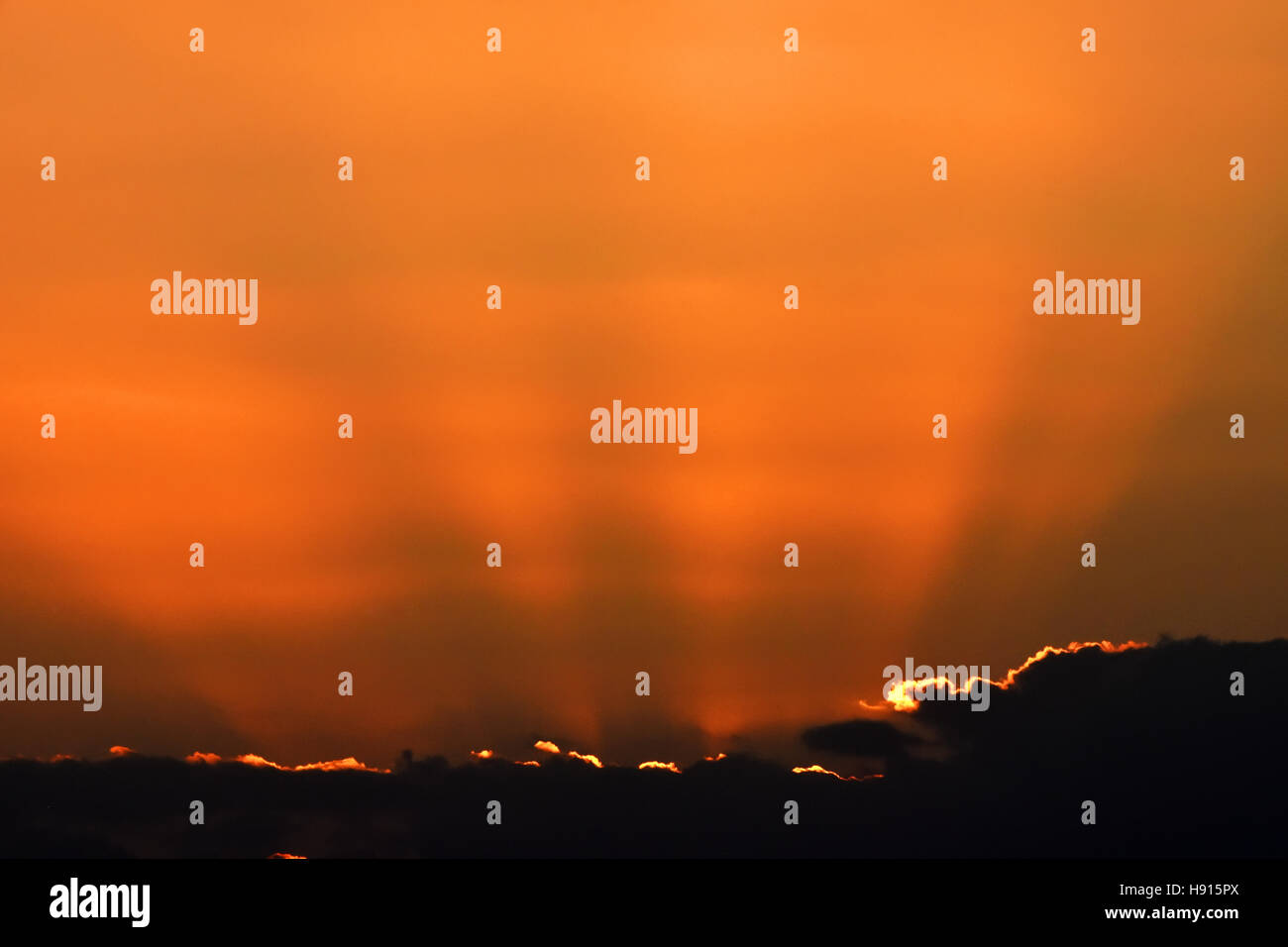 Sonnenstrahlen im Sonnenuntergang Stockfoto