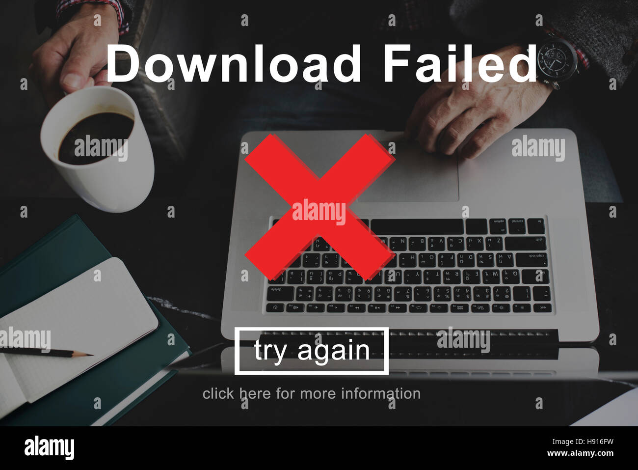Download fehlgeschlagen Fehler unvollständig Last Datenkonzept Stockfoto