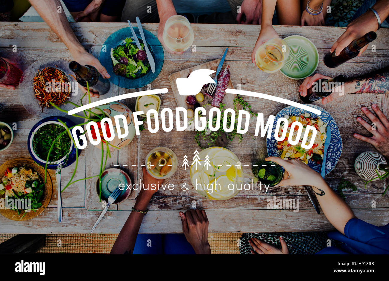 Gutes Essen gute Laune Essenskonzept Stockfoto