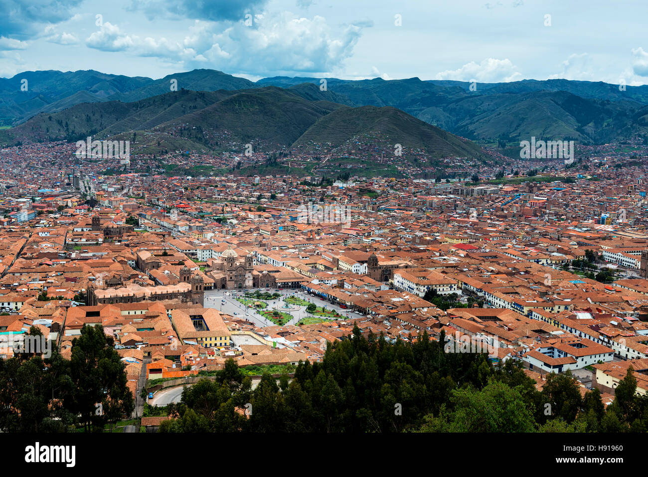 Blick auf die Stadt Cuzco in Peru, Südamerika Stockfoto